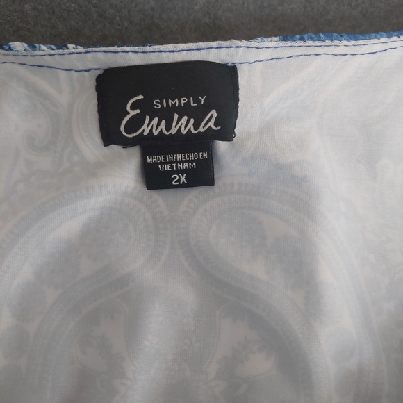 Simply Emma Blue Paisley Poncho Tunic Blouse Plus Size 2X Boho Lined - Picture 2 of 6